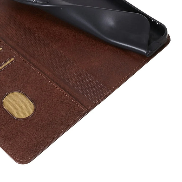 For iPhone Air Case Strong Magnetic PU Leather Phone Cover Calf Texture - Brown - 4