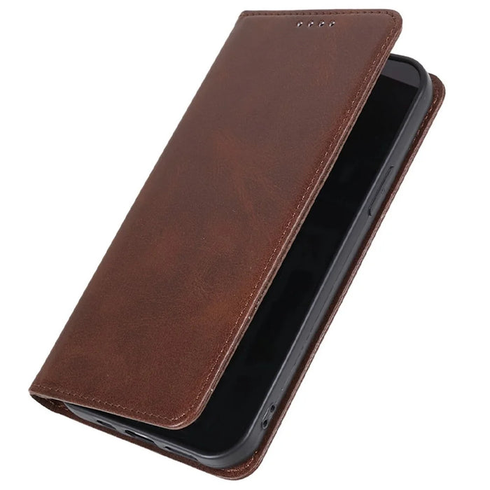 For iPhone Air Case Strong Magnetic PU Leather Phone Cover Calf Texture - Brown - 5