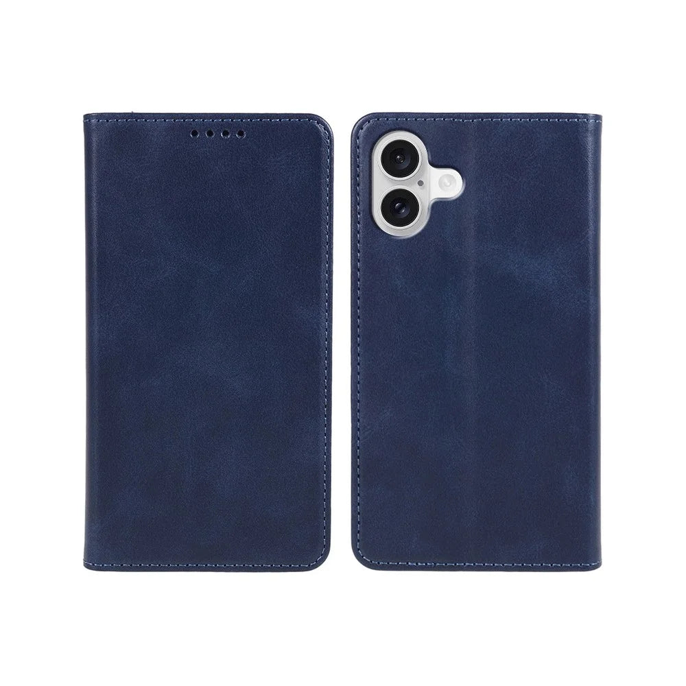 For iPhone 17 Case Strong Magnetic PU Leather Phone Cover Calf Texture - Blue - 1