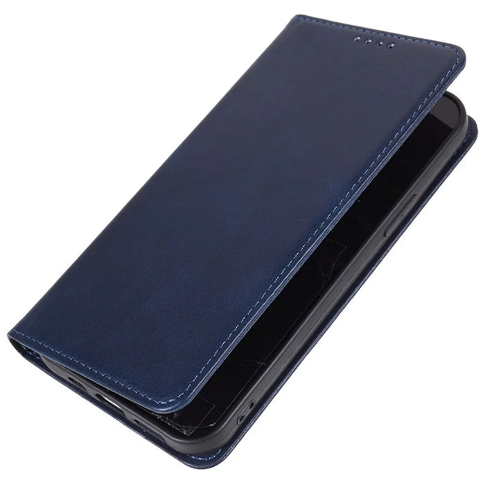 For iPhone 17 Case Strong Magnetic PU Leather Phone Cover Calf Texture - Blue - 5