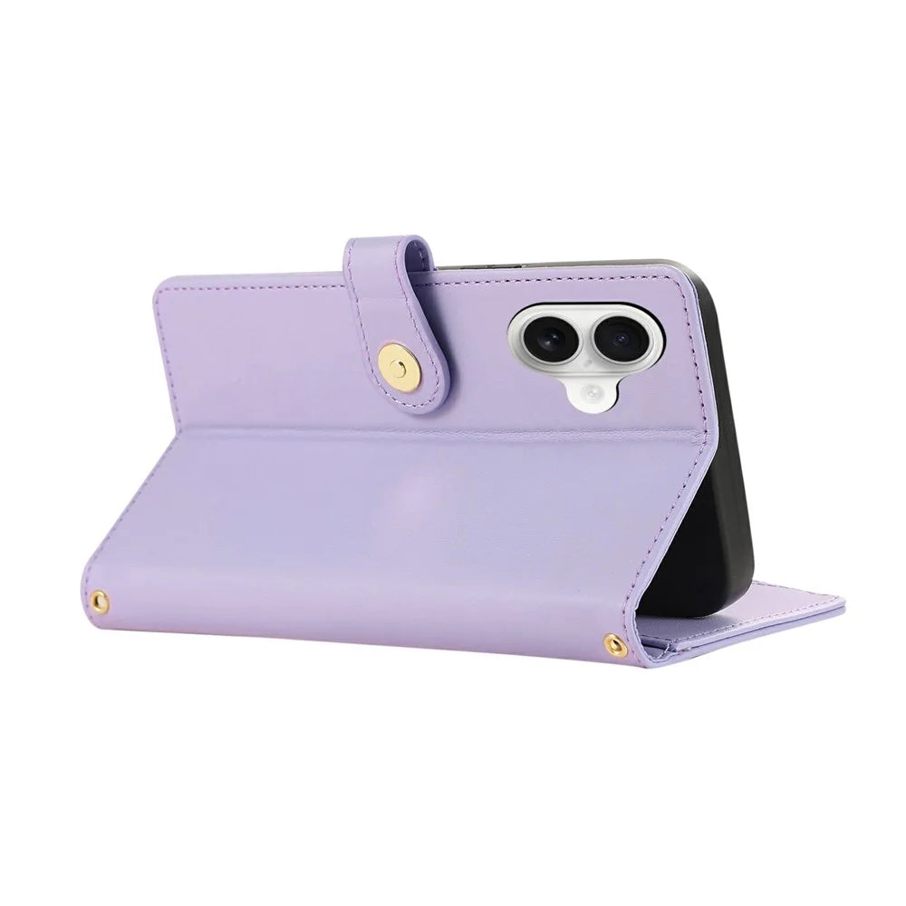 For iPhone 17 Case Multi Card Slots Zipper Rhombus Leather Phone Cover with Wrist Strap - Purple - 5