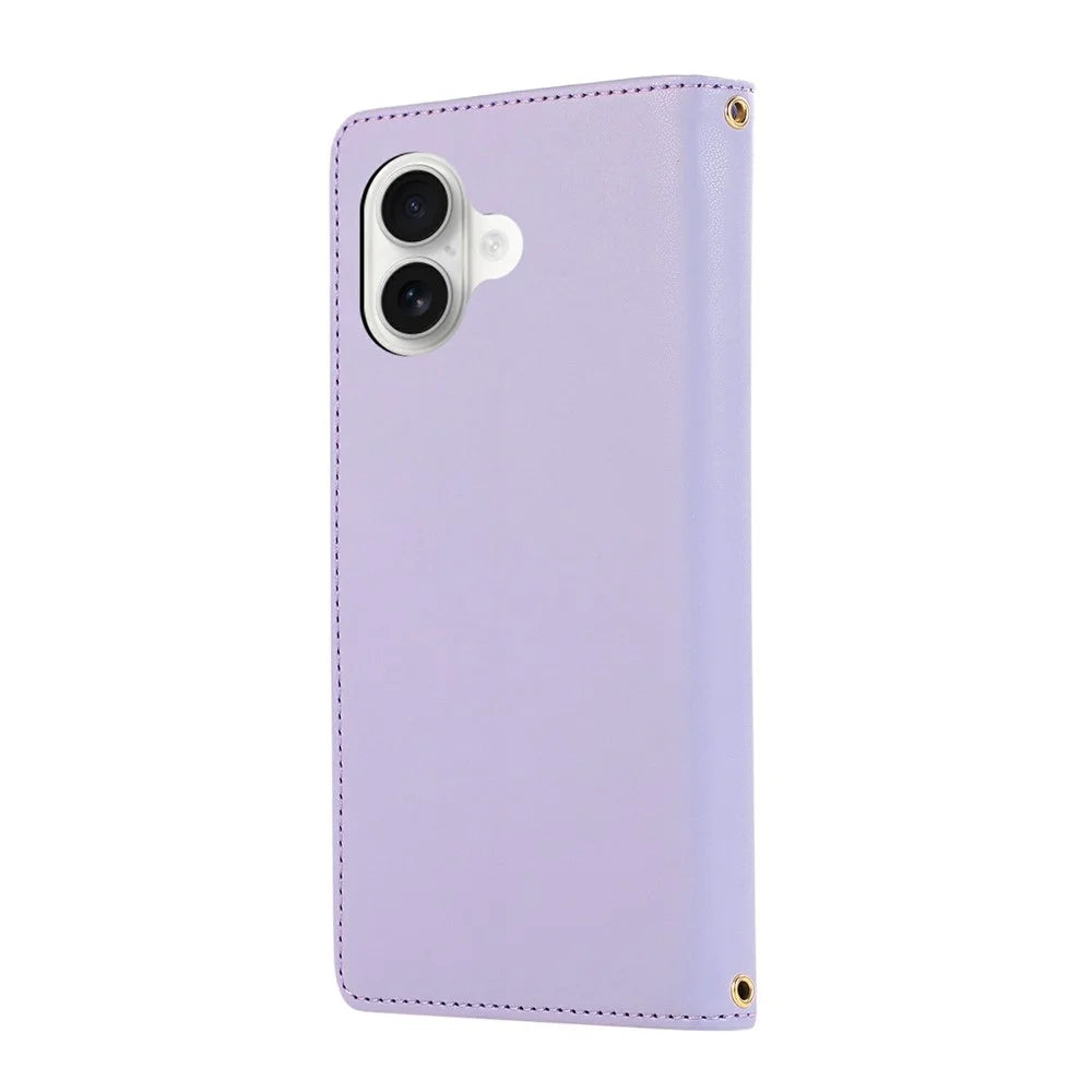 For iPhone 17 Case Multi Card Slots Zipper Rhombus Leather Phone Cover with Wrist Strap - Purple - 7