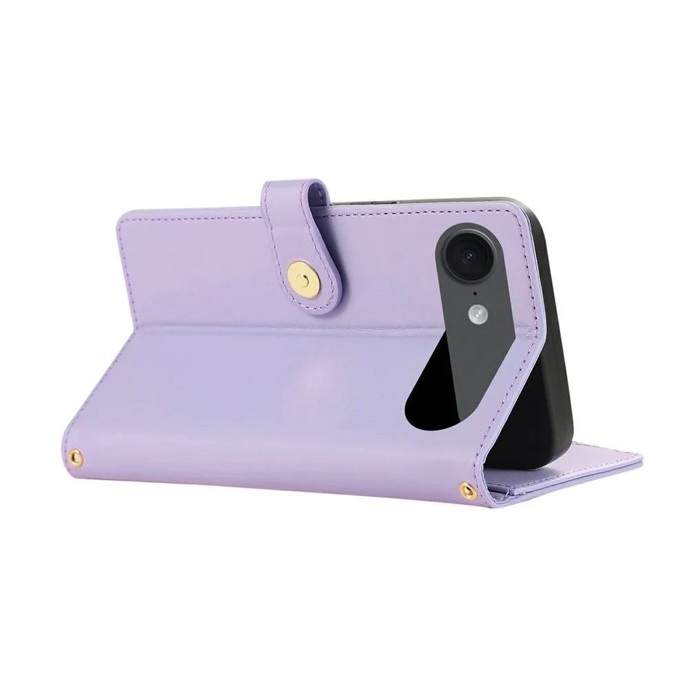 For iPhone Air Case Multi Card Slots Zipper Rhombus Leather Phone Cover with Wrist Strap - Purple - 5
