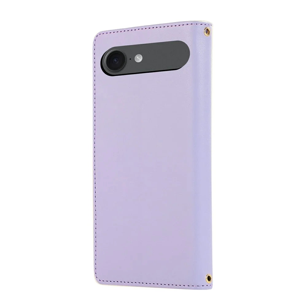 For iPhone Air Case Multi Card Slots Zipper Rhombus Leather Phone Cover with Wrist Strap - Purple - 7