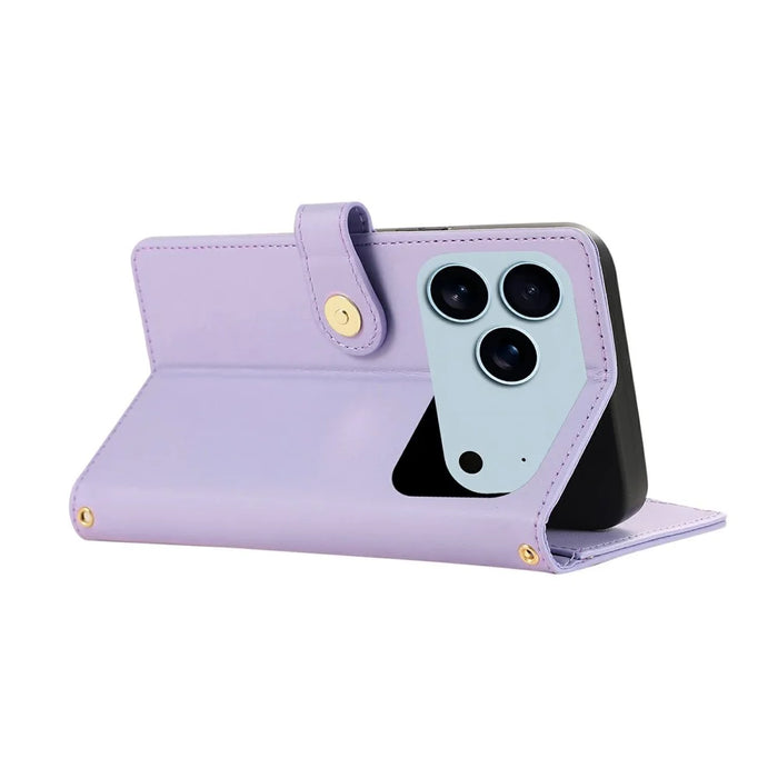 For iPhone 18 Pro / 17 Pro Case Multi Card Slots Zipper Rhombus Leather Phone Cover with Wrist Strap - Purple - 5
