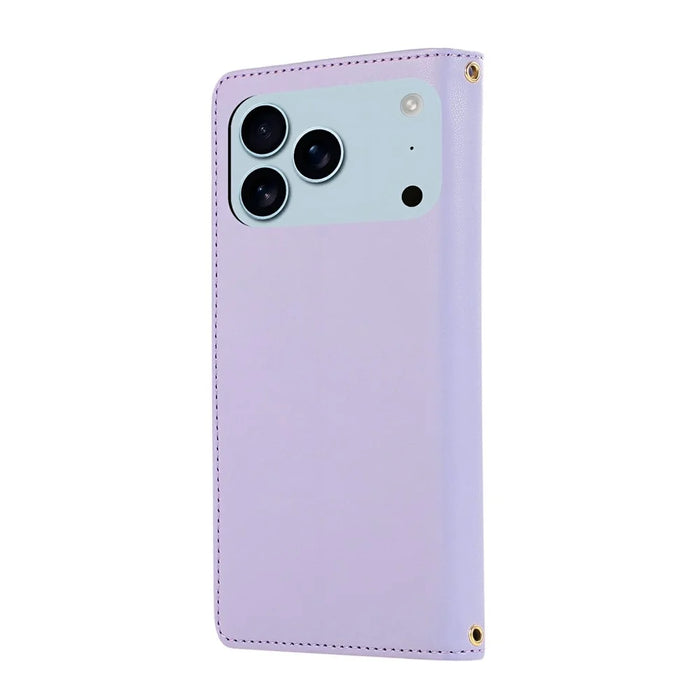 For iPhone 18 Pro / 17 Pro Case Multi Card Slots Zipper Rhombus Leather Phone Cover with Wrist Strap - Purple - 7