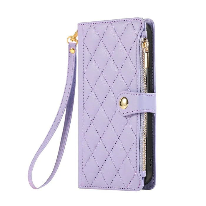 For iPhone 18 Pro Max / 17 Pro Max Case Multi Card Slots Zipper Rhombus Leather Phone Cover with Wrist Strap - Purple - 6