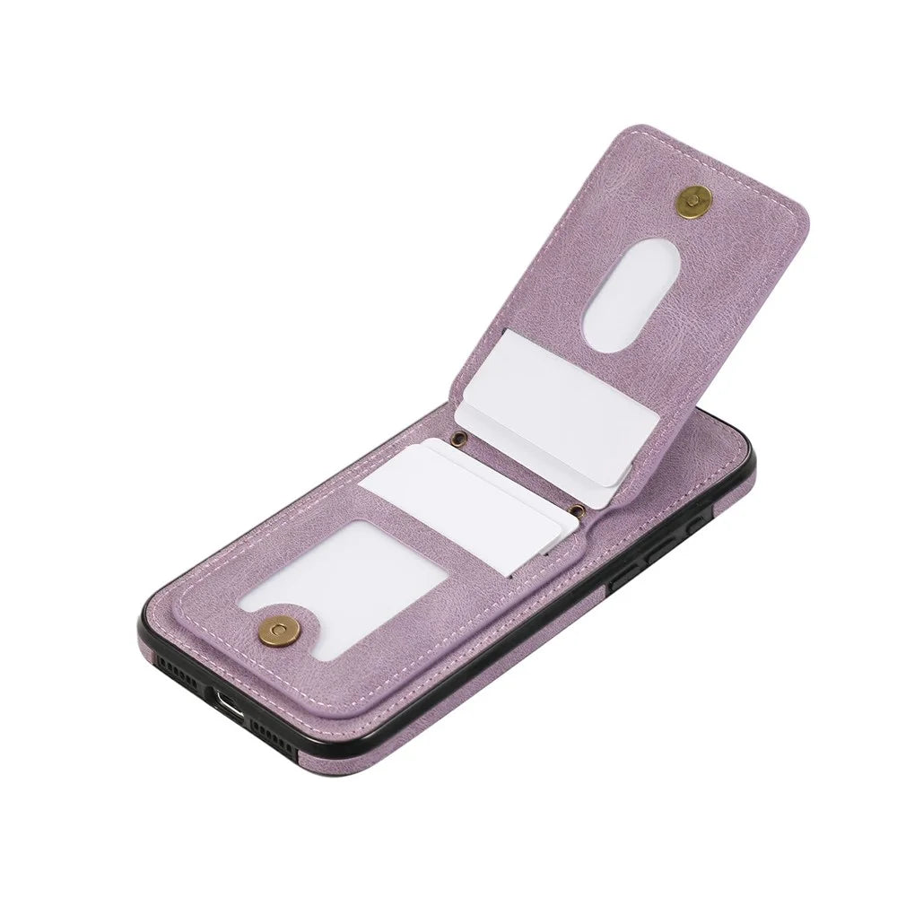 For iPhone 16 Pro Case Card Holder Kickstand Leather + TPU Phone Cover with Shoulder Strap - Purple - 3