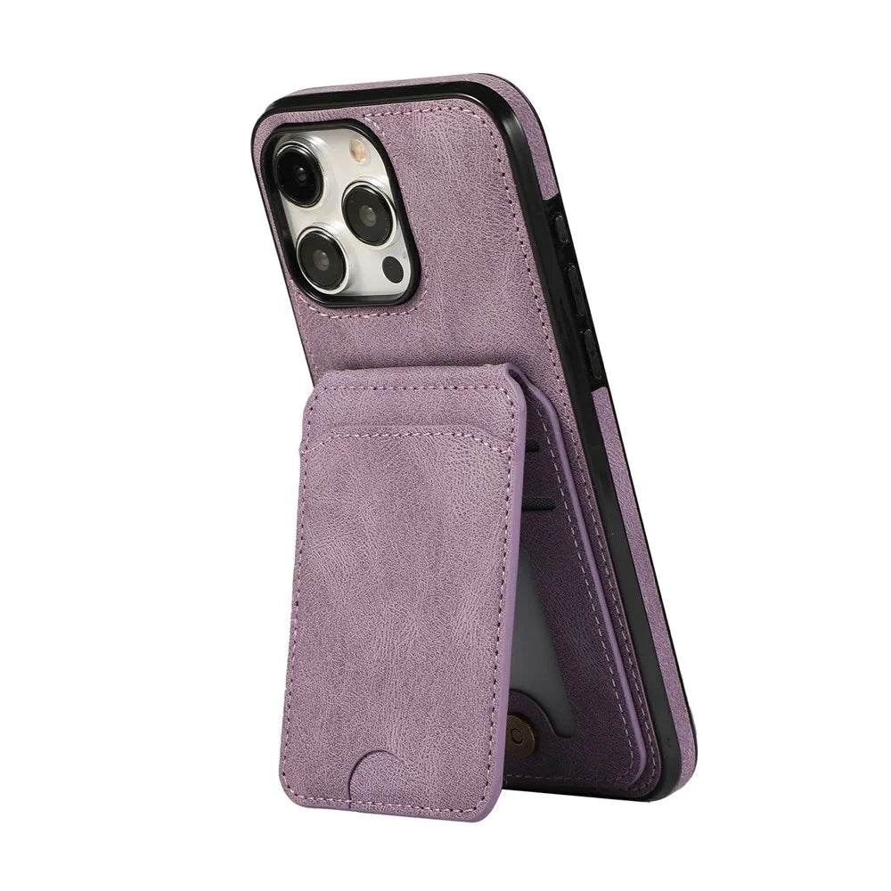 For iPhone 16 Pro Max Case Card Holder Kickstand Leather + TPU Phone Cover with Shoulder Strap - Purple - 2