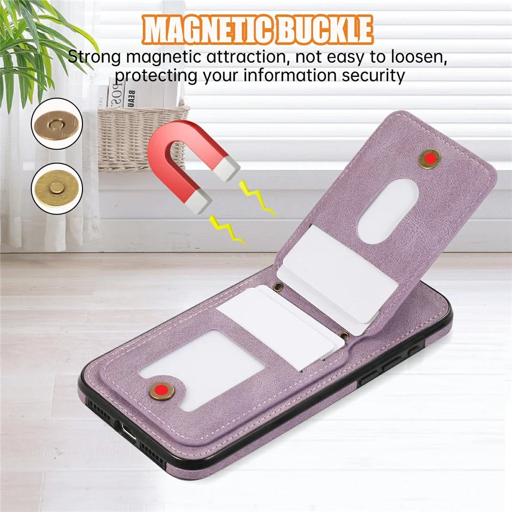For iPhone 16 Pro Max Case Card Holder Kickstand Leather + TPU Phone Cover with Shoulder Strap - Purple - 6