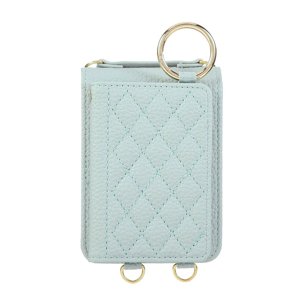 For Samsung Galaxy Z Flip7 FE 5G / Z Flip6 5G Case Kickstand Rhombus Leather + TPU Phone Cover with Shoulder Strap - Blue - 6
