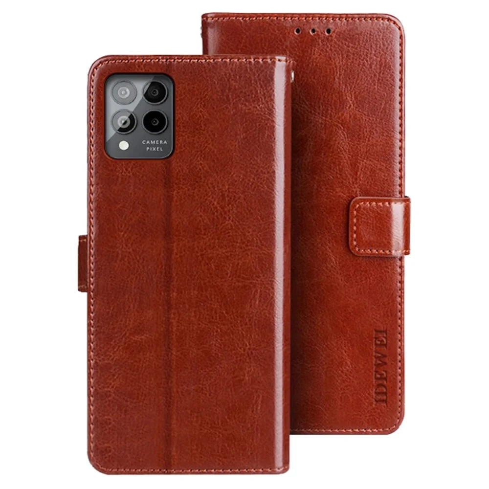 IDEWEI Crazy Horse Texture Stand Wallet Case for T-Mobile Revvl 6 Pro 5G, PU Leather + TPU Full Body Protection Cover - Brown - 1