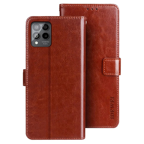 IDEWEI Crazy Horse Texture Stand Wallet Case for T-Mobile Revvl 6 Pro 5G, PU Leather + TPU Full Body Protection Cover - Brown - 1