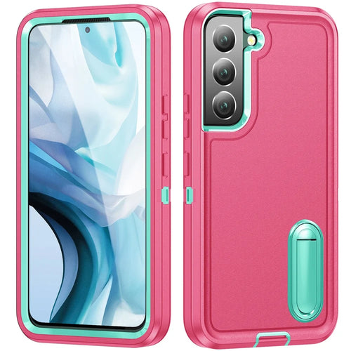 For Samsung Galaxy S22+ 5G Case Case Kickstand Phone Cover PC + Silicone + EVA 3-in-1 Design - Rose + Light Cyan - 1