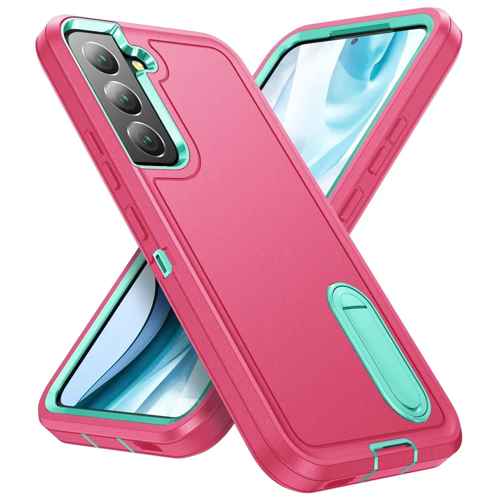 For Samsung Galaxy S22+ 5G Case Case Kickstand Phone Cover PC + Silicone + EVA 3-in-1 Design - Rose + Light Cyan - 2