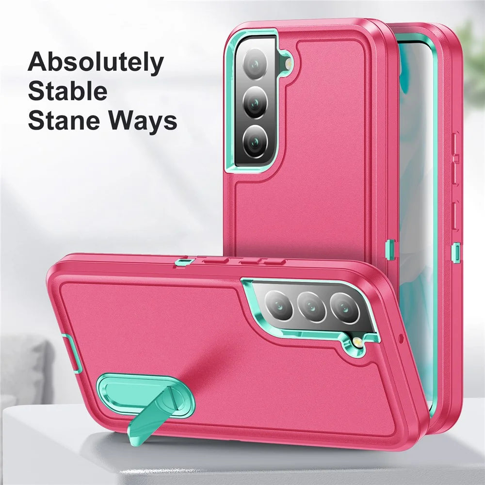 For Samsung Galaxy S22+ 5G Case Case Kickstand Phone Cover PC + Silicone + EVA 3-in-1 Design - Rose + Light Cyan - 3