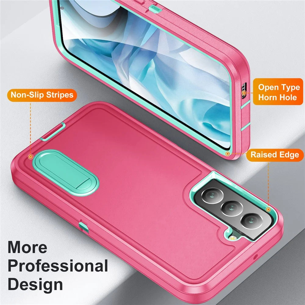 For Samsung Galaxy S22+ 5G Case Case Kickstand Phone Cover PC + Silicone + EVA 3-in-1 Design - Rose + Light Cyan - 4