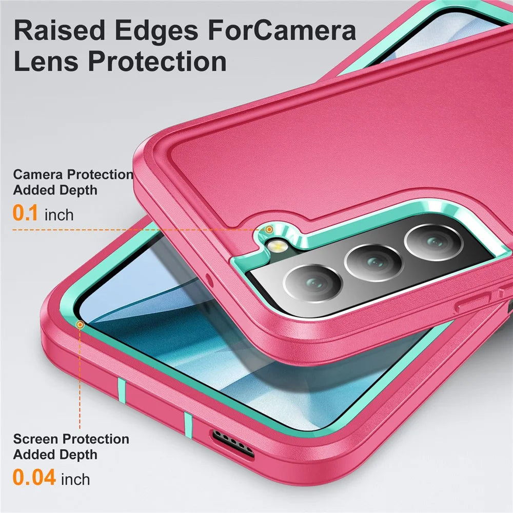 For Samsung Galaxy S22+ 5G Case Case Kickstand Phone Cover PC + Silicone + EVA 3-in-1 Design - Rose + Light Cyan - 5