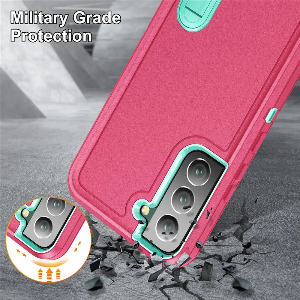 For Samsung Galaxy S22+ 5G Case Case Kickstand Phone Cover PC + Silicone + EVA 3-in-1 Design - Rose + Light Cyan - 6