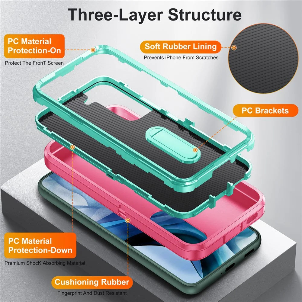 For Samsung Galaxy S22+ 5G Case Case Kickstand Phone Cover PC + Silicone + EVA 3-in-1 Design - Rose + Light Cyan - 7