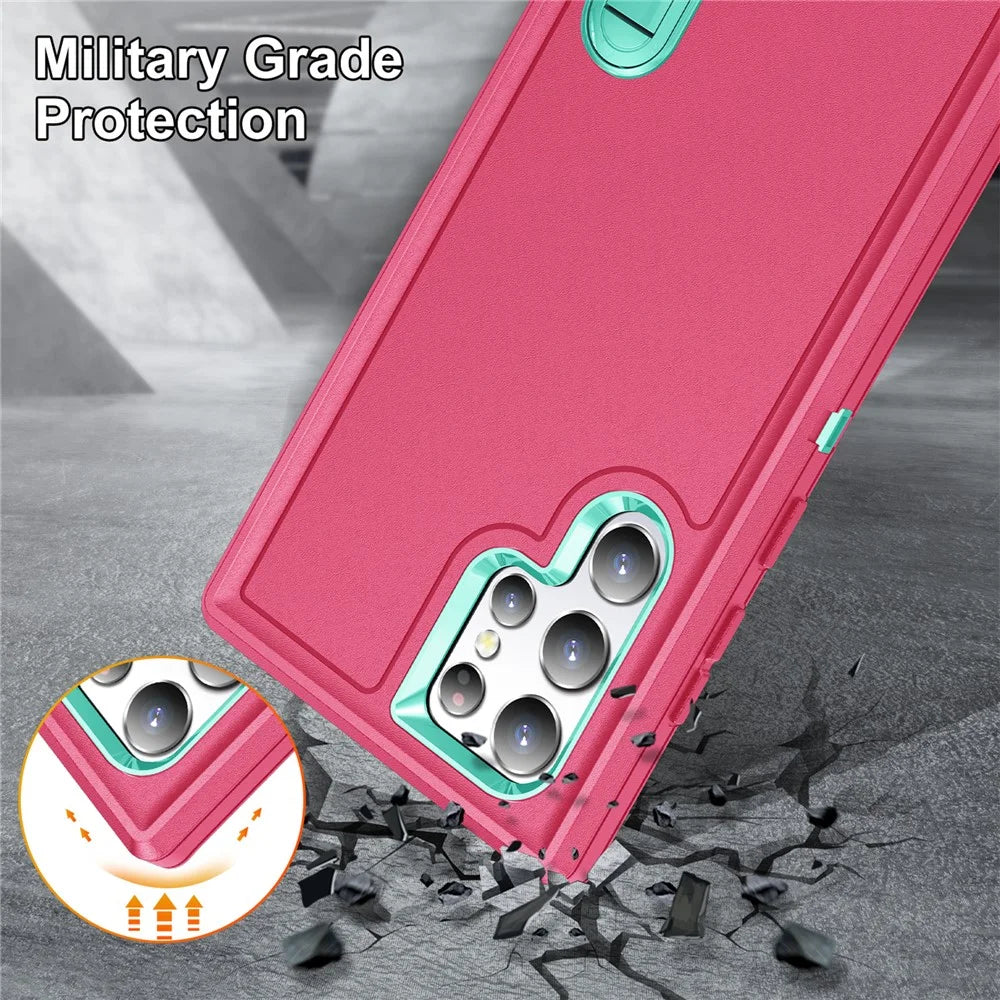 For Samsung Galaxy S22 Ultra 5G Case Case Kickstand Phone Cover PC + Silicone + EVA 3-in-1 Design - Rose + Light Cyan - 6