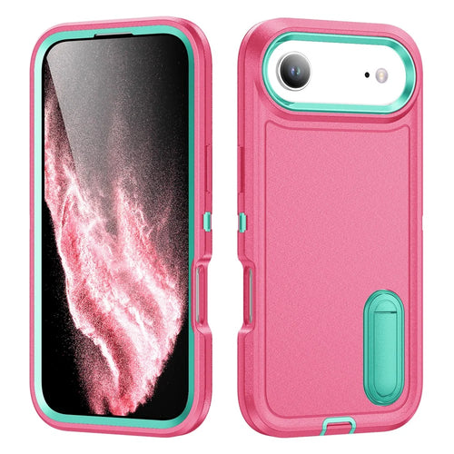 For iPhone Air Case Case Kickstand Phone Cover PC + Silicone + EVA 3-in-1 Design - Rose + Light Cyan - 1
