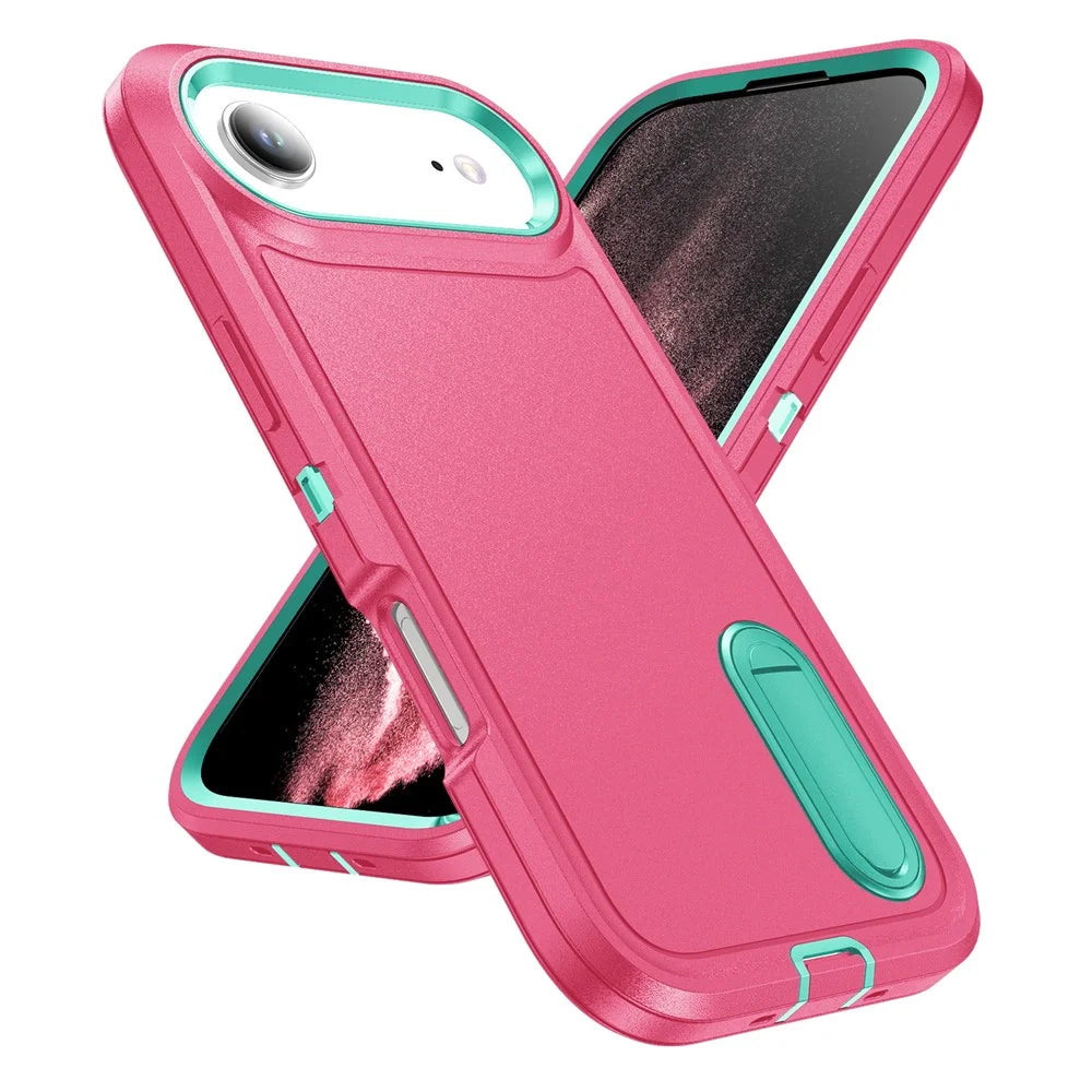 For iPhone Air Case Case Kickstand Phone Cover PC + Silicone + EVA 3-in-1 Design - Rose + Light Cyan - 2