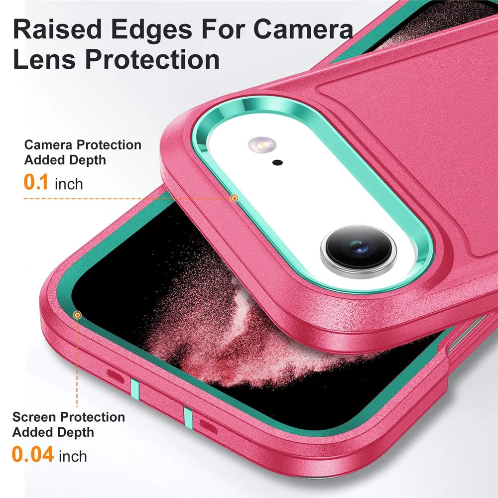 For iPhone Air Case Case Kickstand Phone Cover PC + Silicone + EVA 3-in-1 Design - Rose + Light Cyan - 5