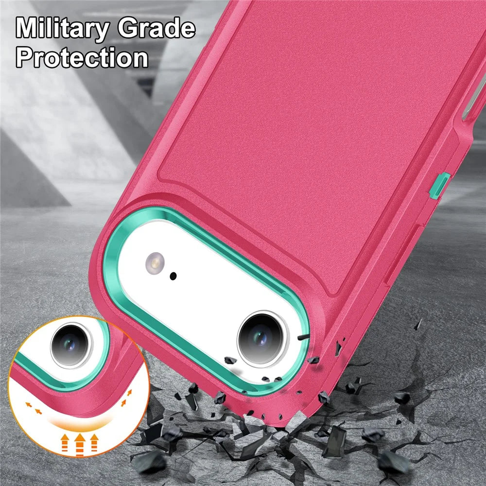 For iPhone Air Case Case Kickstand Phone Cover PC + Silicone + EVA 3-in-1 Design - Rose + Light Cyan - 6