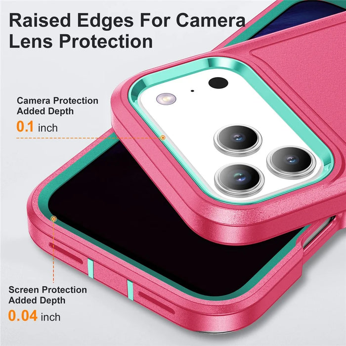 For iPhone 17 Pro Case Case Kickstand Phone Cover PC + Silicone + EVA 3-in-1 Design - Rose + Light Cyan - 5