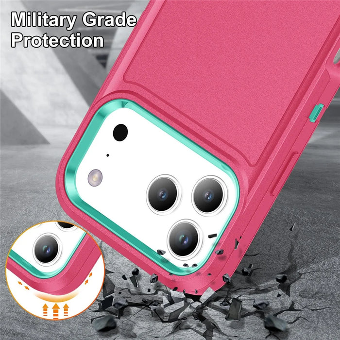 For iPhone 17 Pro Case Case Kickstand Phone Cover PC + Silicone + EVA 3-in-1 Design - Rose + Light Cyan - 6