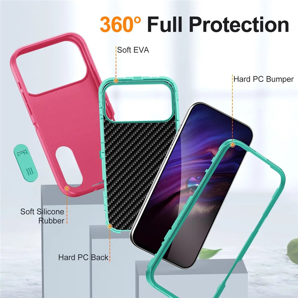 For iPhone 17 Pro Max Case Case Kickstand Phone Cover PC + Silicone + EVA 3-in-1 Design - Rose + Light Cyan - 7