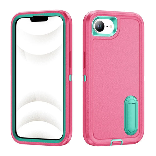 For iPhone 17e / 16e Case Case Kickstand Phone Cover PC + Silicone + EVA 3-in-1 Design - Rose + Light Cyan - 1