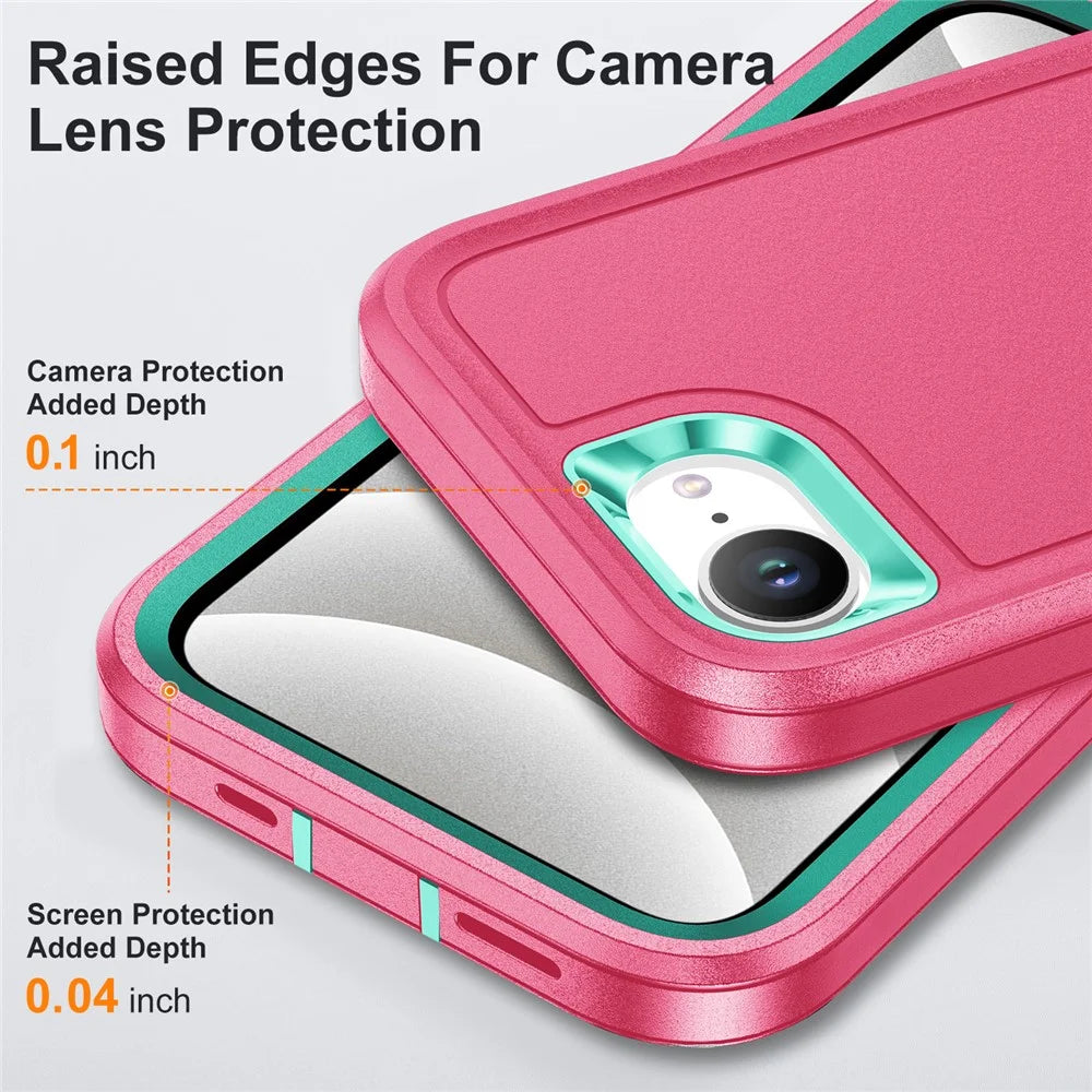 For iPhone 17e / 16e Case Case Kickstand Phone Cover PC + Silicone + EVA 3-in-1 Design - Rose + Light Cyan - 5