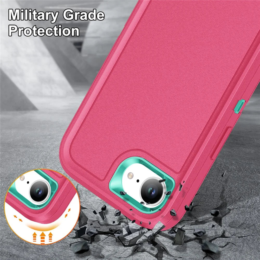 For iPhone 17e / 16e Case Case Kickstand Phone Cover PC + Silicone + EVA 3-in-1 Design - Rose + Light Cyan - 6