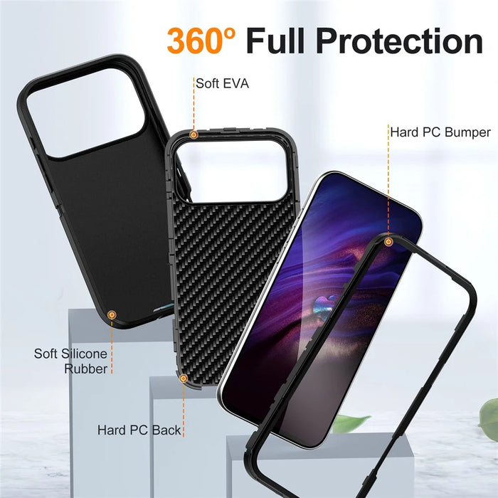 For iPhone 17 Pro Max Case PC + Silicone + EVA 3 in 1 Shockproof Phone Cover - Black + Black - 6
