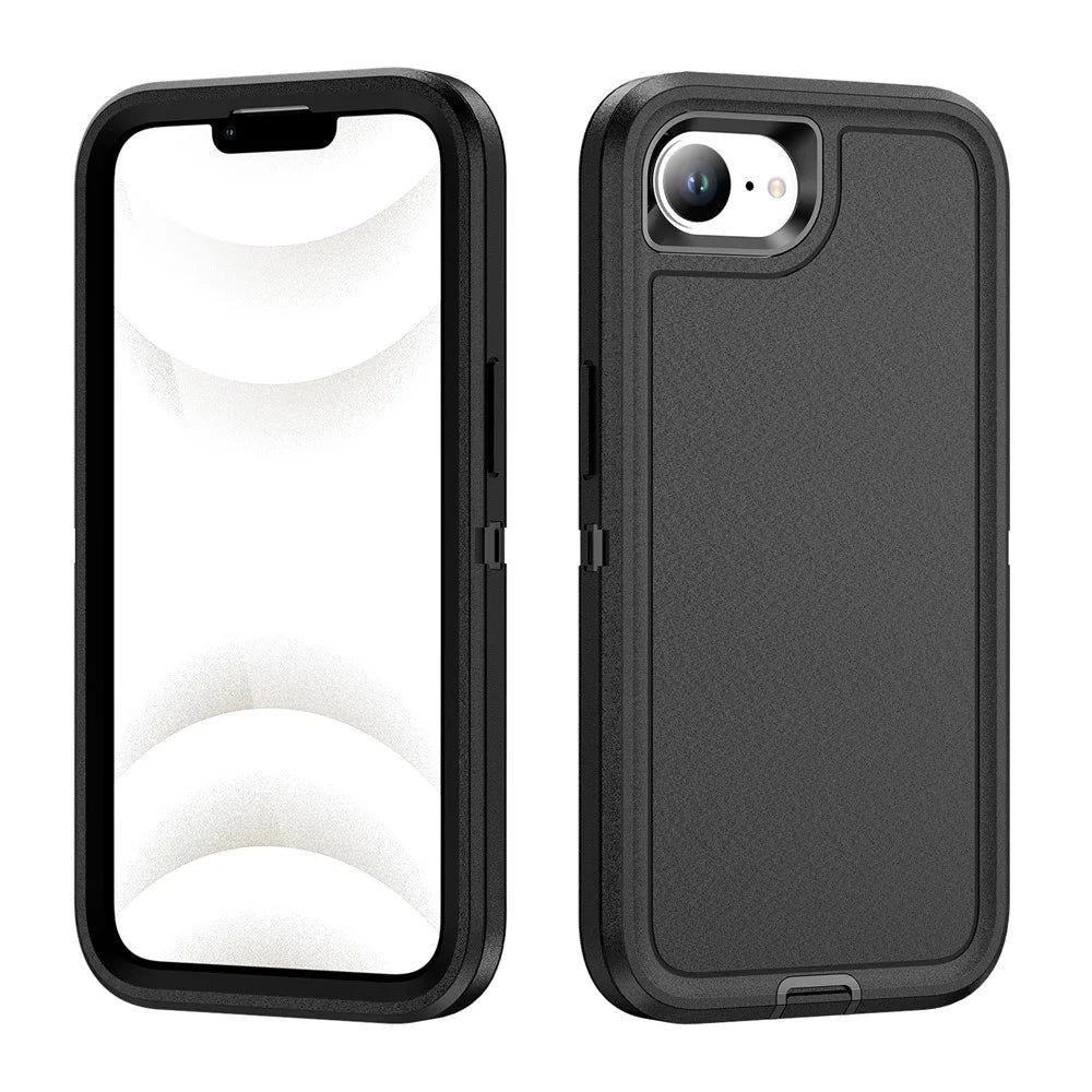 For iPhone 17e / 16e Case PC + Silicone + EVA 3 in 1 Shockproof Phone Cover - Black + Black - 1
