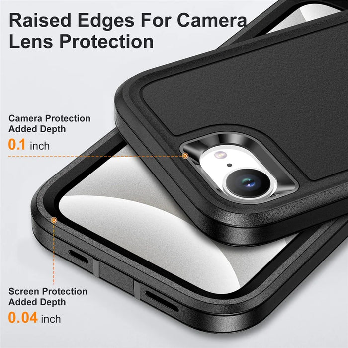 For iPhone 17e / 16e Case PC + Silicone + EVA 3 in 1 Shockproof Phone Cover - Black + Black - 4