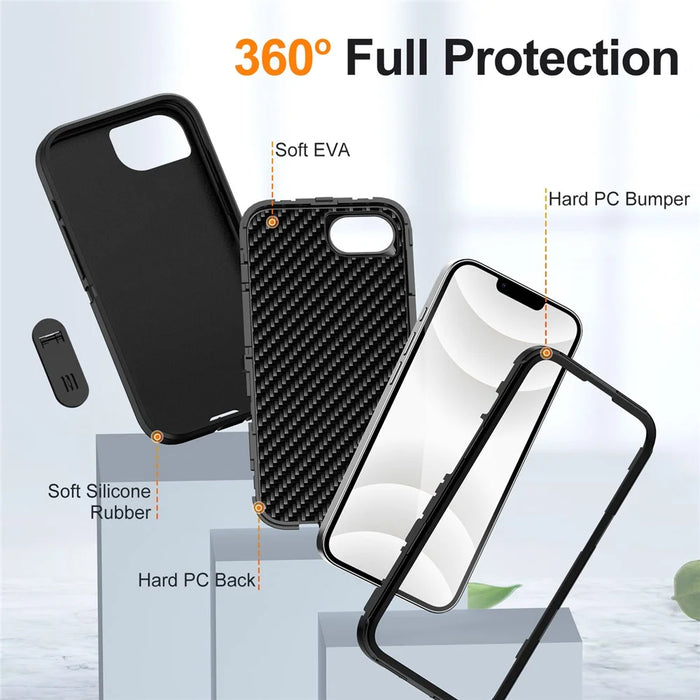 For iPhone 17e / 16e Case PC + Silicone + EVA 3 in 1 Shockproof Phone Cover - Black + Black - 6