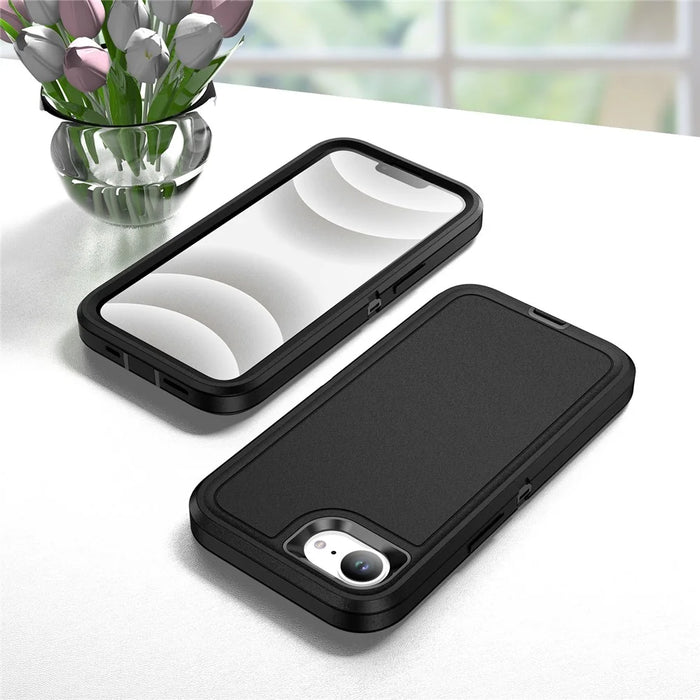 For iPhone 17e / 16e Case PC + Silicone + EVA 3 in 1 Shockproof Phone Cover - Black + Black - 7