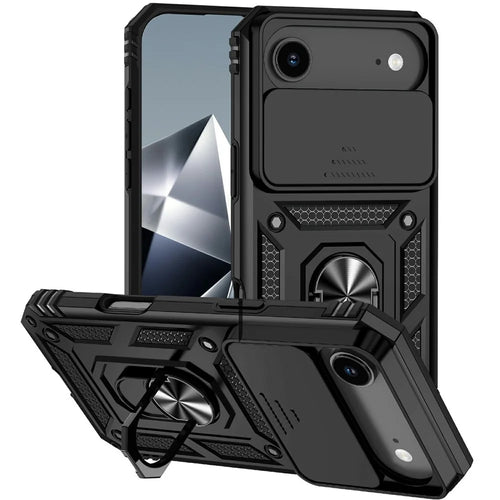 For iPhone Air Case PC + TPU Phone Cover with Lens Protection Kickstand - Black - 1