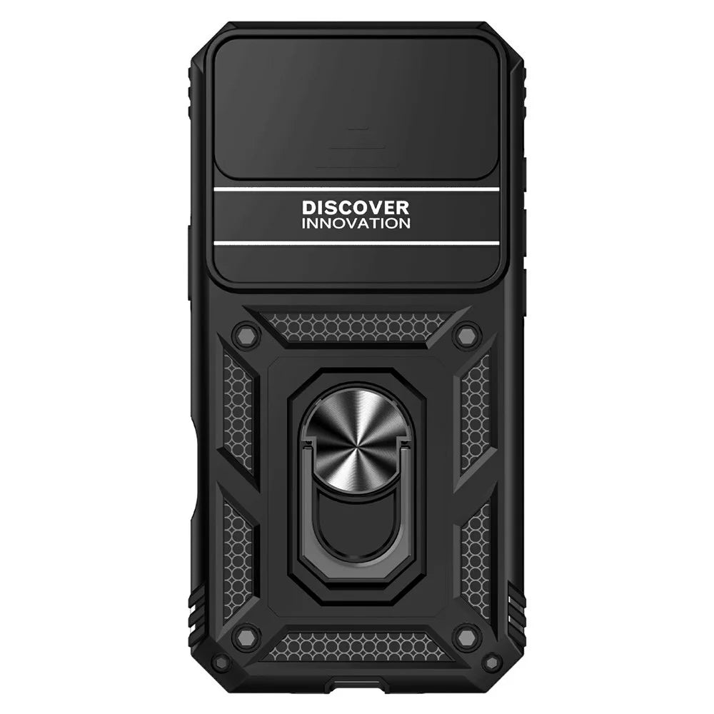 For iPhone Air Case PC + TPU Phone Cover with Lens Protection Kickstand - Black - 3