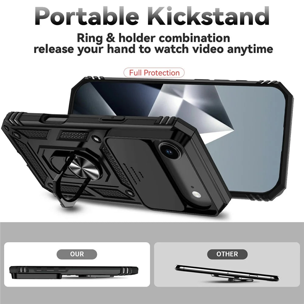 For iPhone Air Case PC + TPU Phone Cover with Lens Protection Kickstand - Black - 4