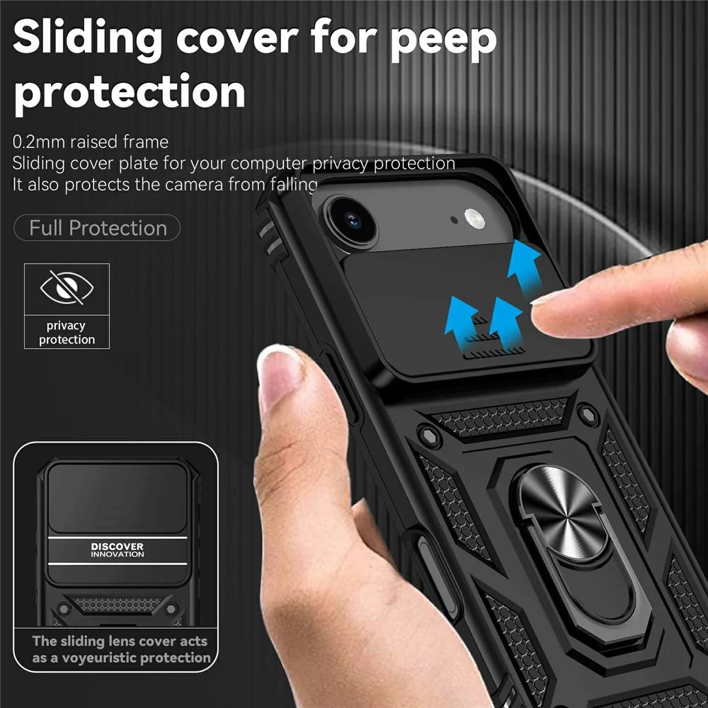 For iPhone Air Case PC + TPU Phone Cover with Lens Protection Kickstand - Black - 7
