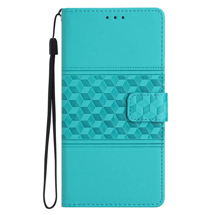 For iPhone 17 Case Rhombus Leather Horizontal Flip Phone Cover with Wrist Strap - Sky Blue - 7
