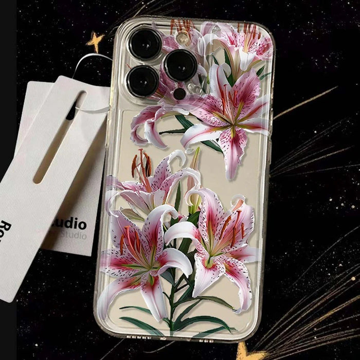 For iPhone 15 Pro Max Case Floral Lily Pattern TPU Phone Cover - 4