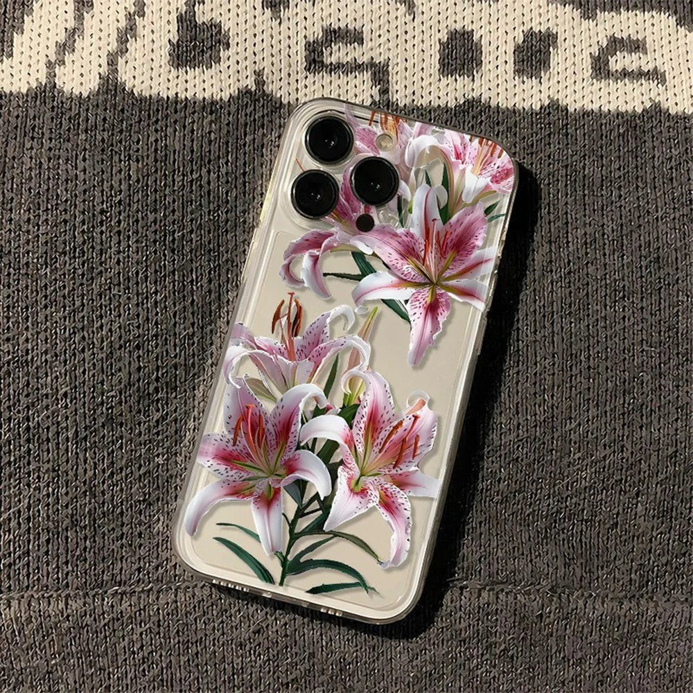 For iPhone 15 Pro Case Floral Lily Pattern TPU Phone Cover - 2