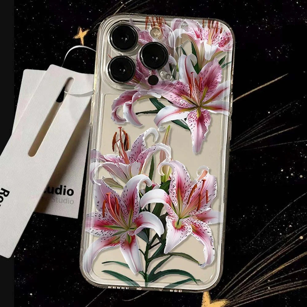 For iPhone 13 Pro Case Floral Lily Pattern TPU Phone Cover - 4