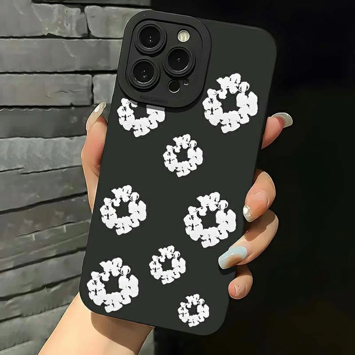For iPhone 15 Pro Case White Floral Pattern TPU Phone Cover - 3