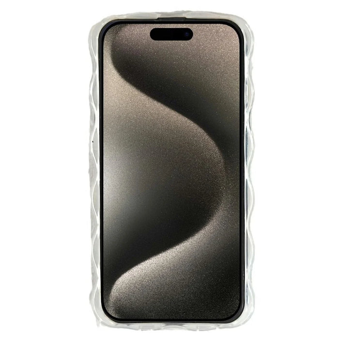 For iPhone 15 Pro Case Oil Painting Flower Pattern TPU Phone Cover with Curly Wave Frame - 2